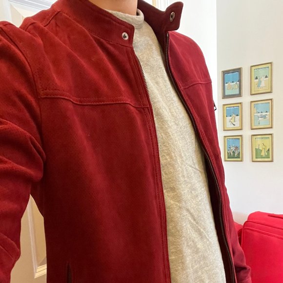Men's Perforated Leather Racer Jacket In Red (Original; no longer in production)